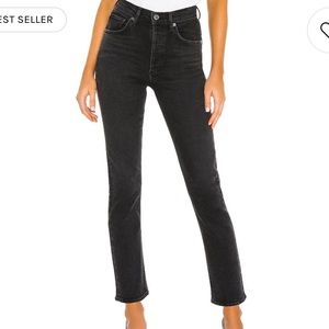 AGOLDE RILEY HIGH RISE STRAIGHT CROP DENIM JEANS in PANORAMIC BLACK 24